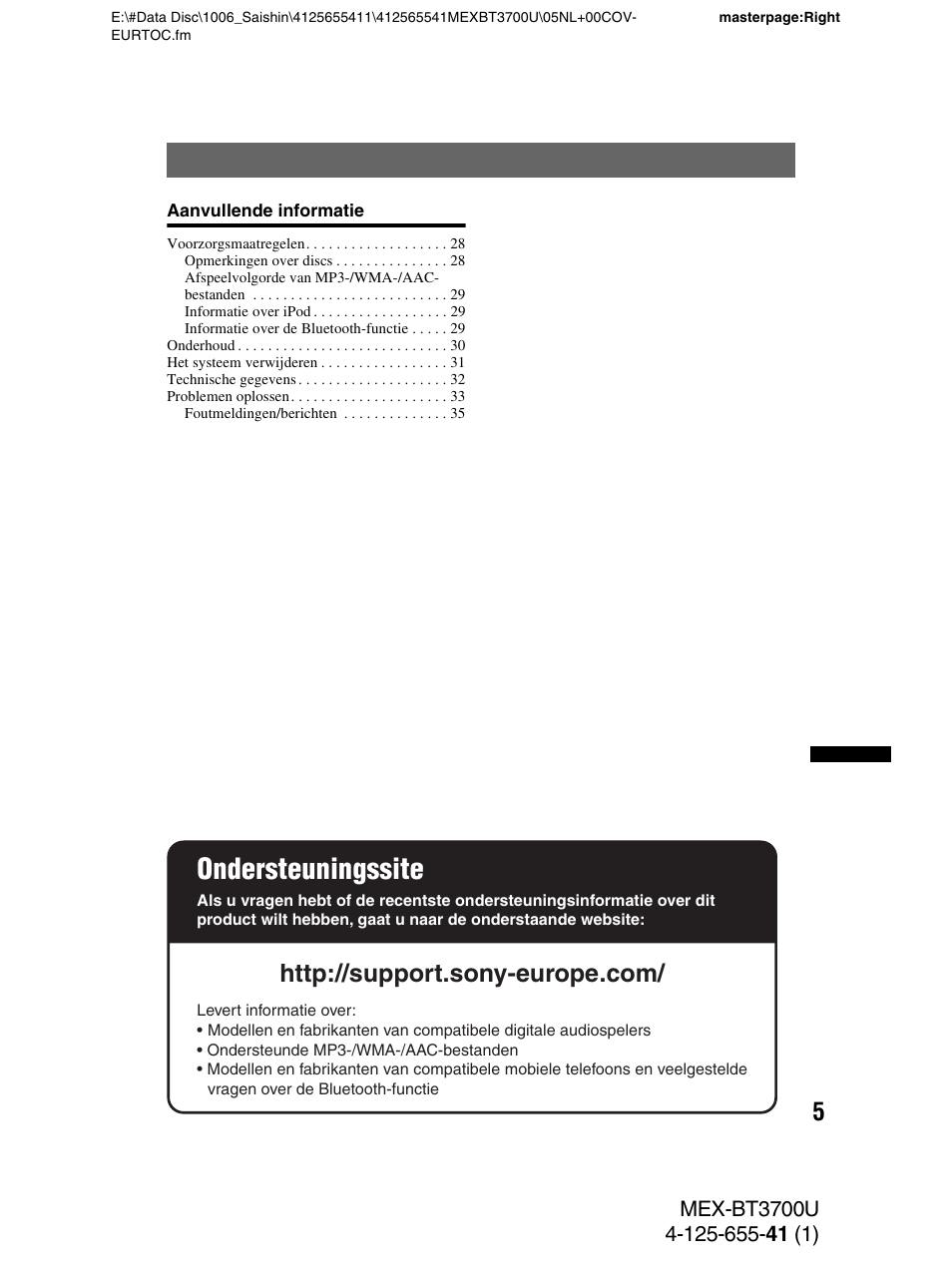 Ondersteuningssite | Sony Bluetooth BT3700U User Manual | Page 143 / 180