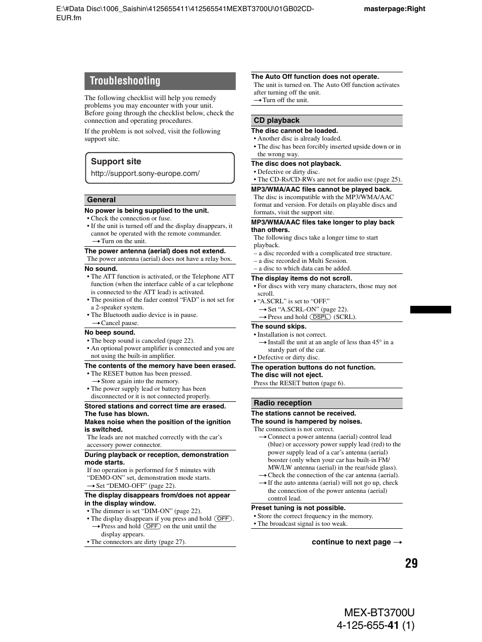 Troubleshooting | Sony Bluetooth BT3700U User Manual | Page 29 / 180