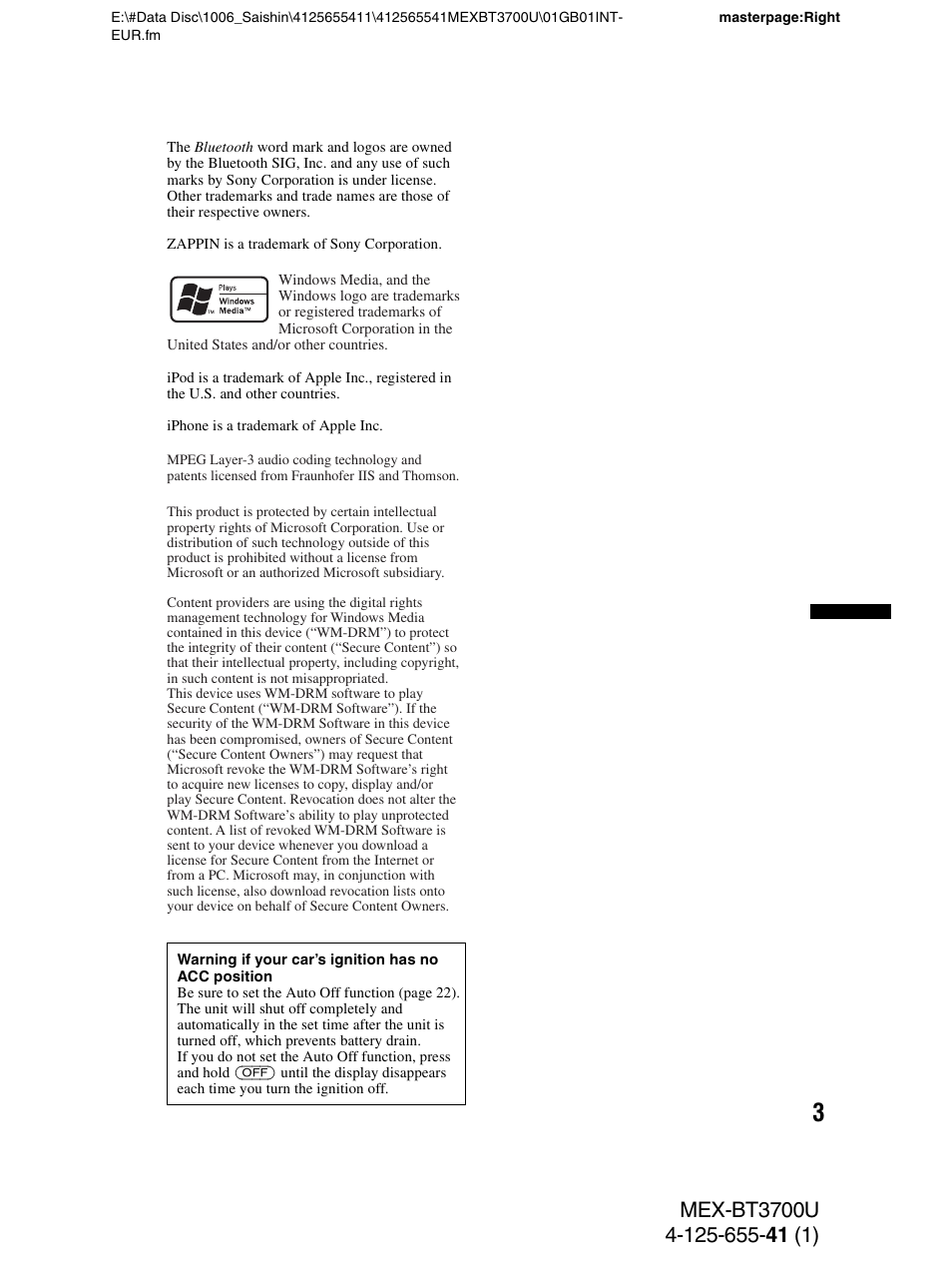 Sony Bluetooth BT3700U User Manual | Page 3 / 180