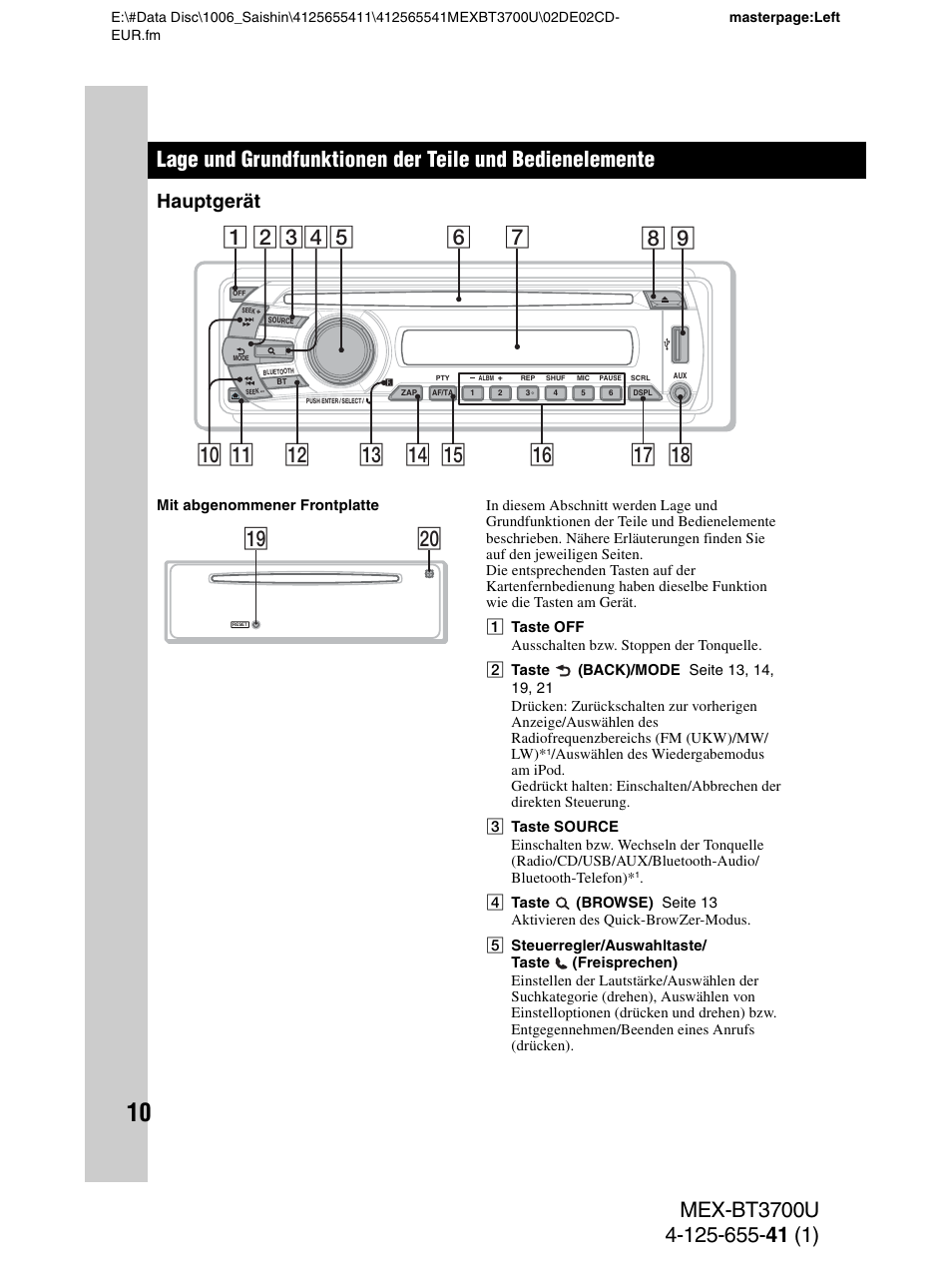Hauptgerät, W; ql | Sony Bluetooth BT3700U User Manual | Page 40 / 180