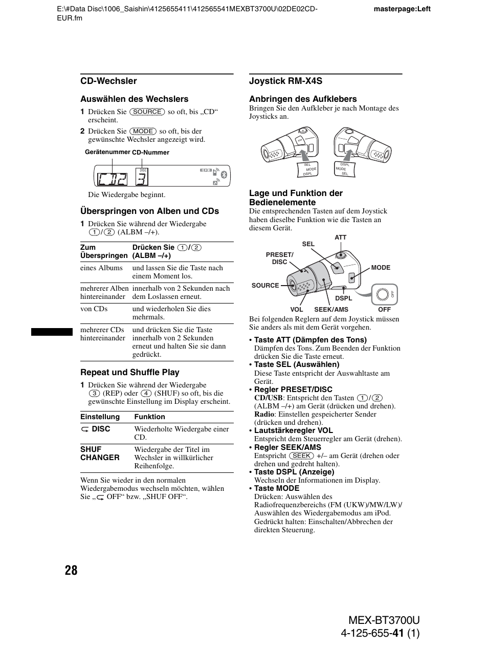 Cd-wechsler, Joystick rm-x4s, Cd-wechsler joystick rm-x4s | Sony Bluetooth BT3700U User Manual | Page 58 / 180