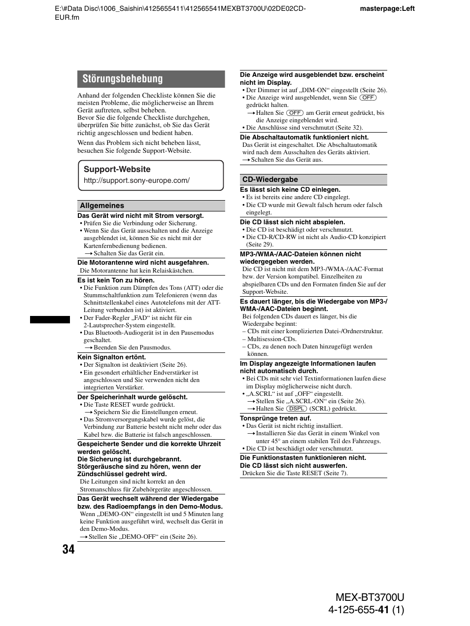 Störungsbehebung | Sony Bluetooth BT3700U User Manual | Page 64 / 180