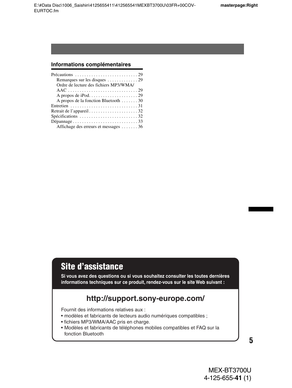 Site d’assistance | Sony Bluetooth BT3700U User Manual | Page 71 / 180