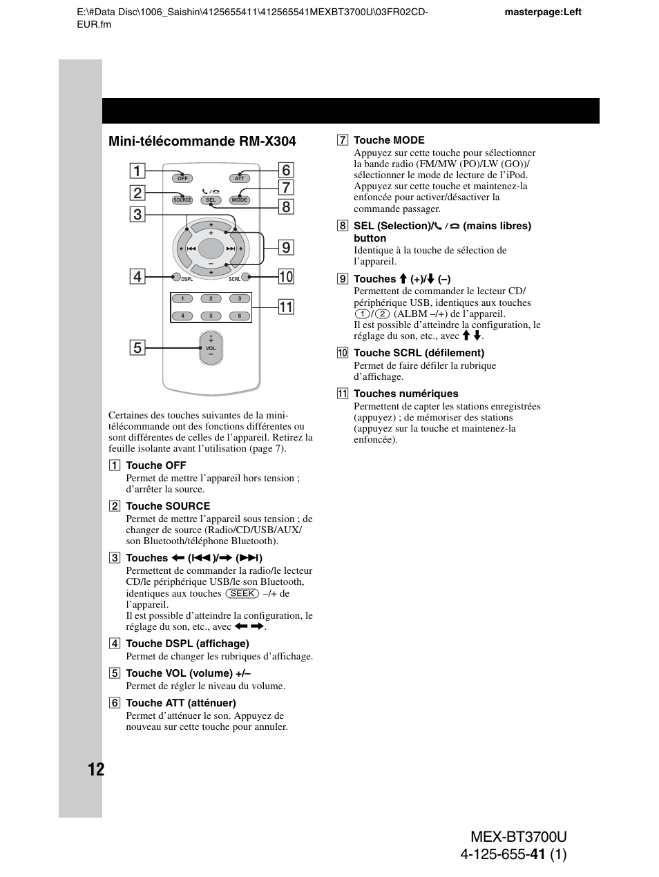 Mini-télécommande rm-x304 | Sony Bluetooth BT3700U User Manual | Page 78 / 180