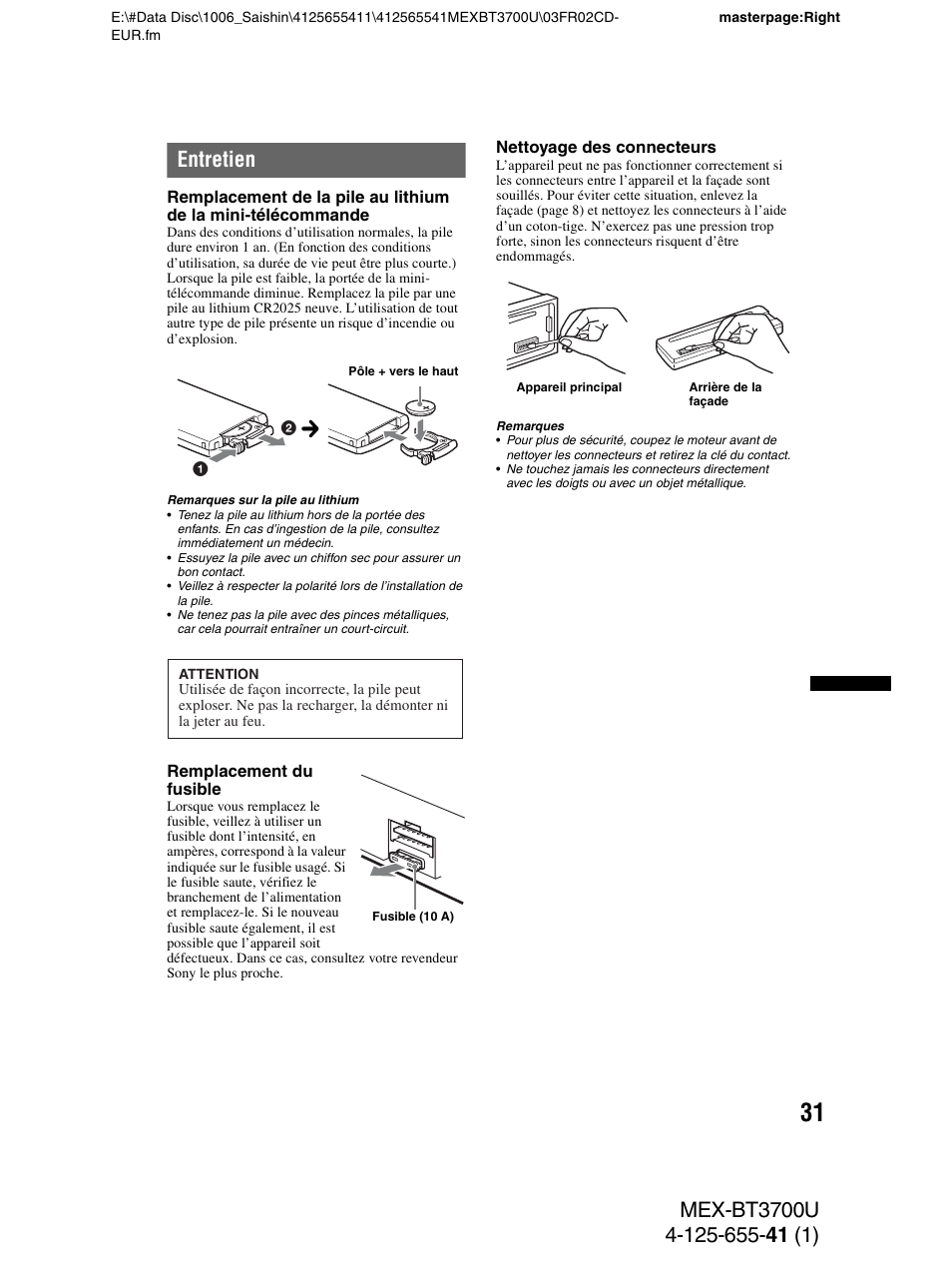 Entretien | Sony Bluetooth BT3700U User Manual | Page 97 / 180