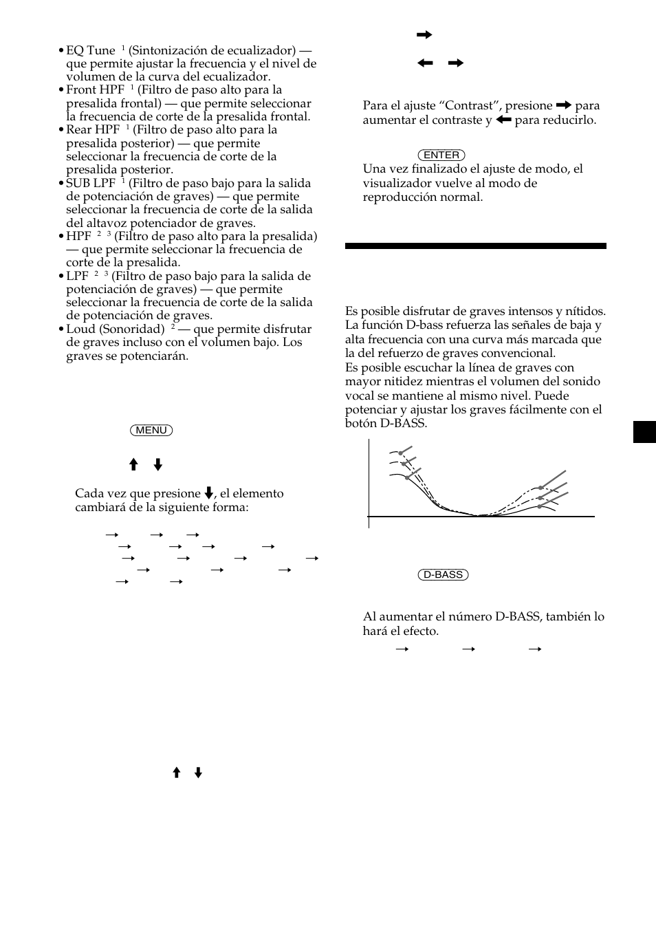 Refuerzo de los graves, Snd (sonido), D-bass (sólo cdx-m600) | Ajuste de la curva de graves | Sony CDX-M750 User Manual | Page 103 / 116