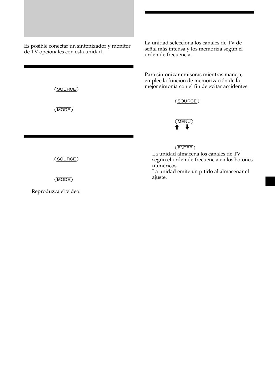 Tv/video, Visualización de la tv, Visualización de un video | Sony CDX-M750 User Manual | Page 105 / 116