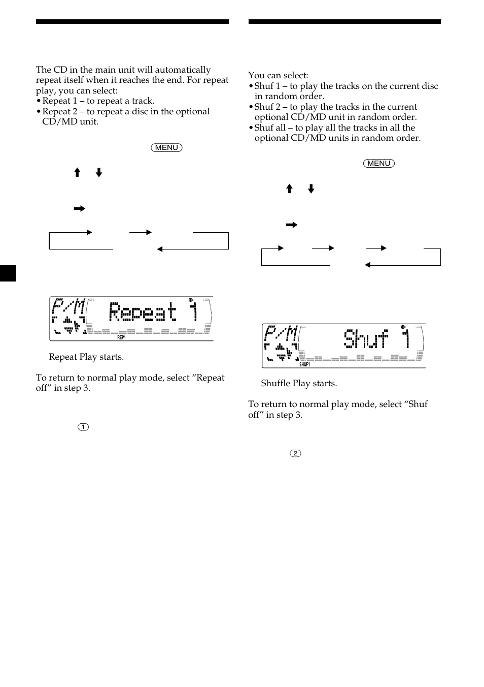 12 playing tracks repeatedly, Playing tracks in random order | Sony CDX-M750 User Manual | Page 12 / 116