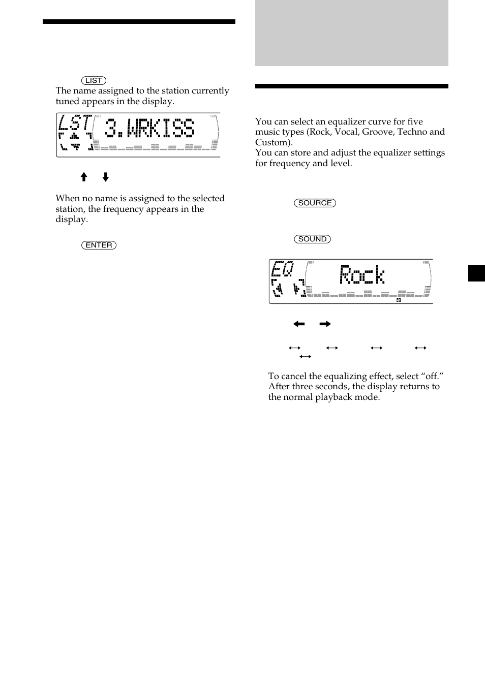 19 locating a station by name, Setting the equalizer | Sony CDX-M750 User Manual | Page 19 / 116
