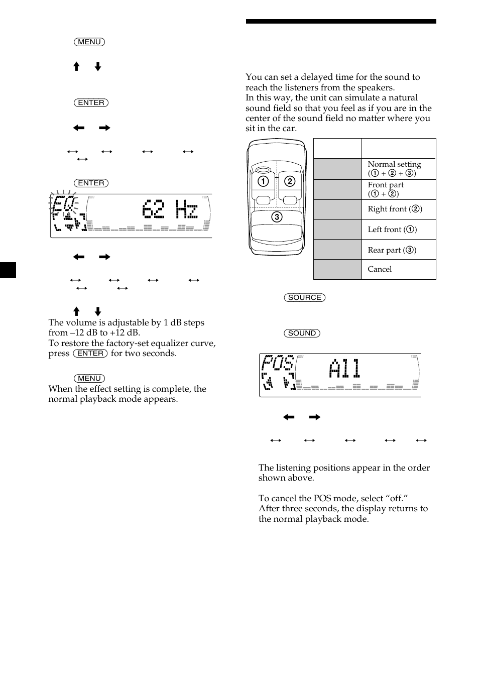 Selecting the listening position | Sony CDX-M750 User Manual | Page 20 / 116