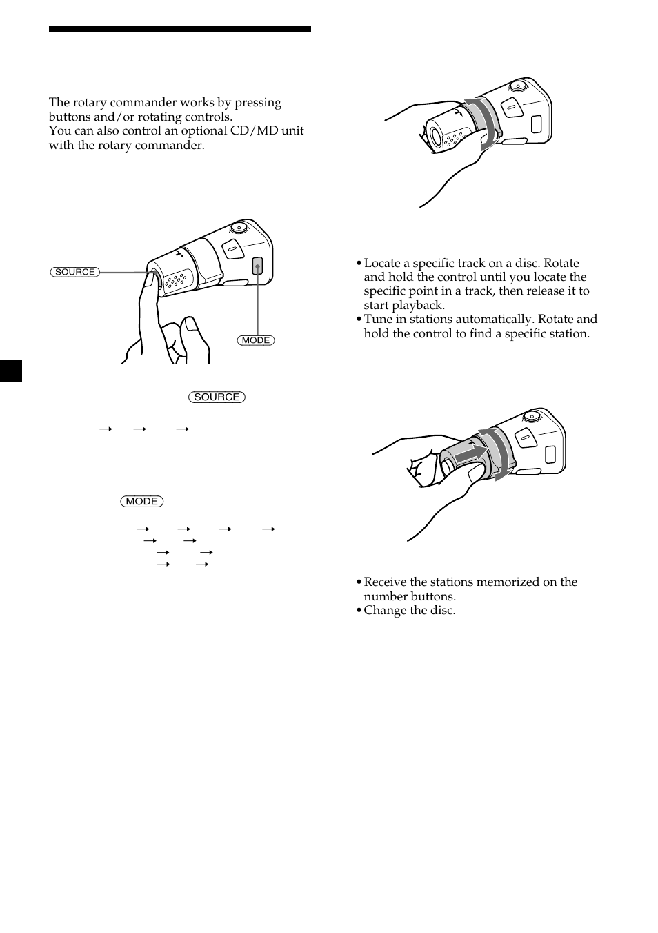 Using the rotary commander | Sony CDX-M750 User Manual | Page 24 / 116