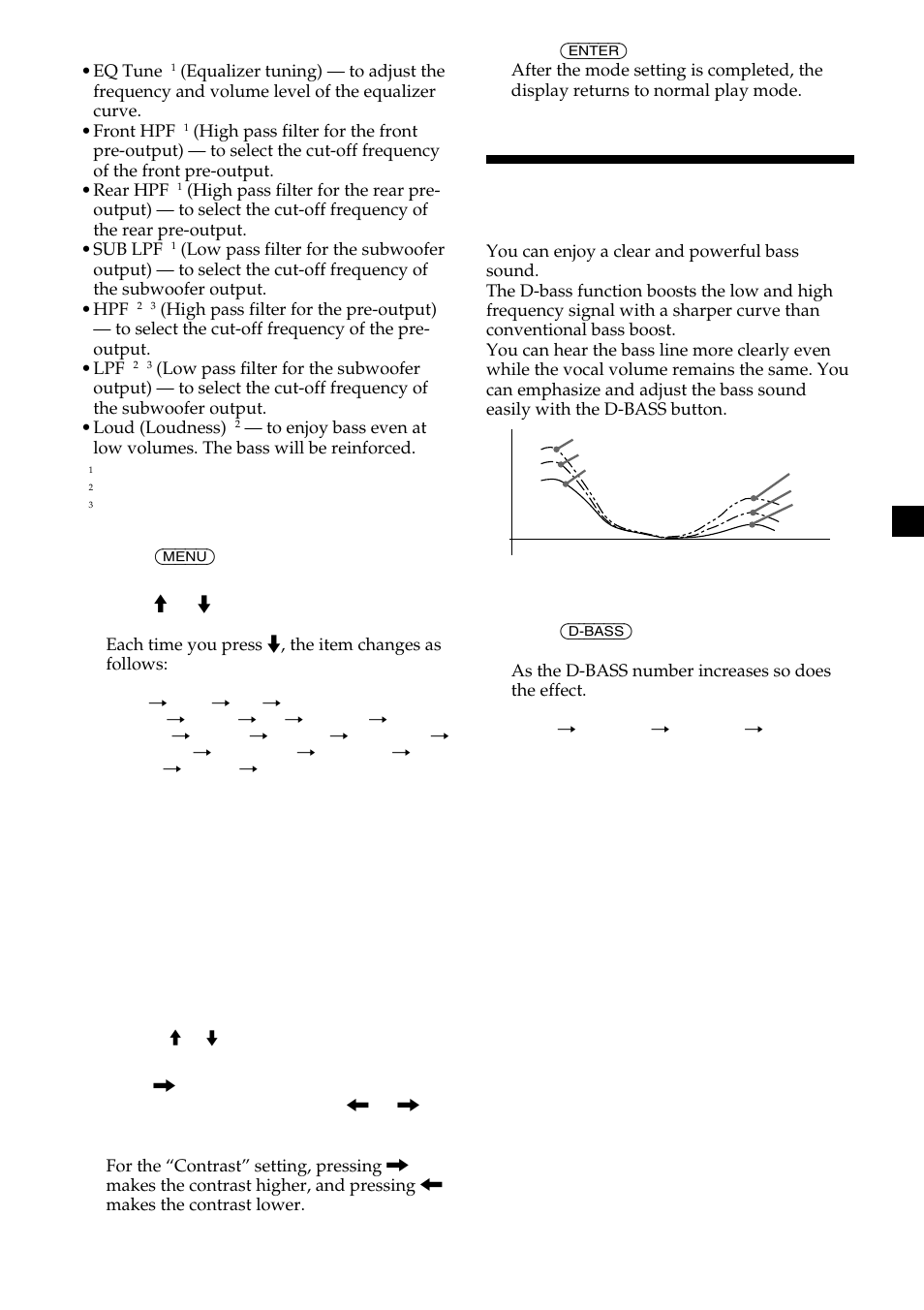 Boosting the bass sound, Snd (sound), D-bass (cdx-m600 only) | Adjusting the bass curve | Sony CDX-M750 User Manual | Page 27 / 116