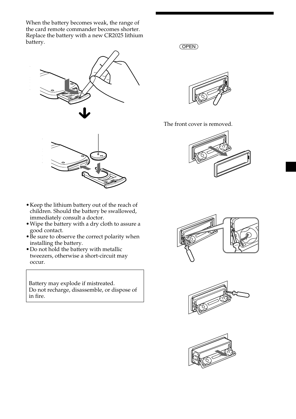 Dismounting the unit | Sony CDX-M750 User Manual | Page 33 / 116