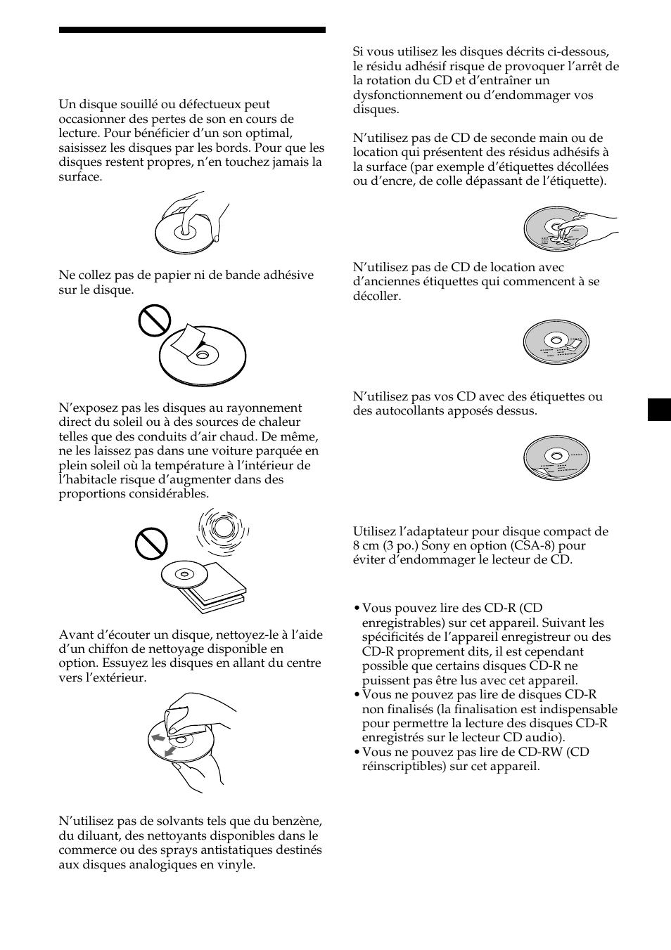 Remarques sur la manipulation des cd | Sony CDX-M750 User Manual | Page 41 / 116
