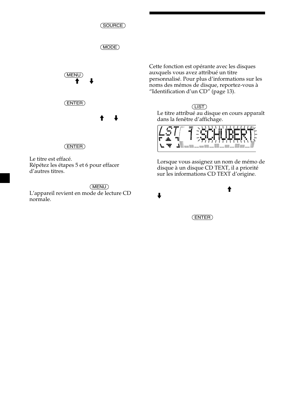 Localisation d’un disque par son titre | Sony CDX-M750 User Manual | Page 52 / 116