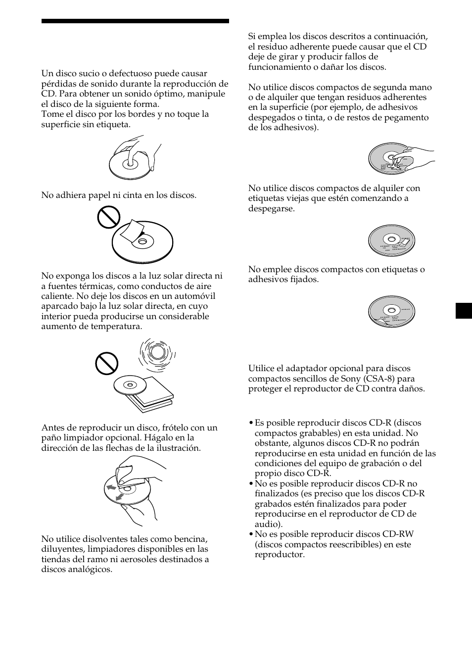 3notas sobre los discos compactos | Sony CDX-M750 User Manual | Page 79 / 116