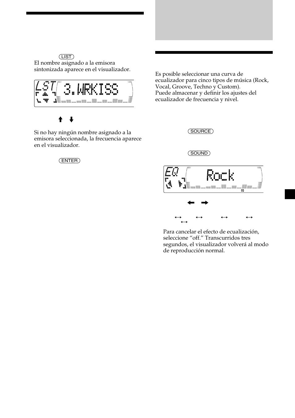 19 localización de una emisora por nombre, Ajuste del ecualizador | Sony CDX-M750 User Manual | Page 95 / 116