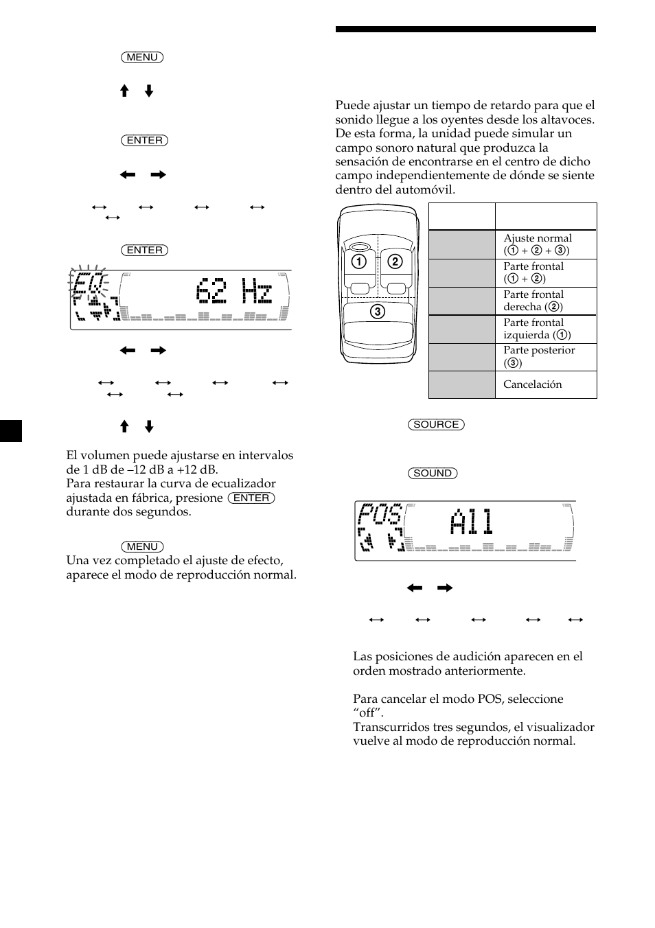 Selección de la posición de escucha | Sony CDX-M750 User Manual | Page 96 / 116