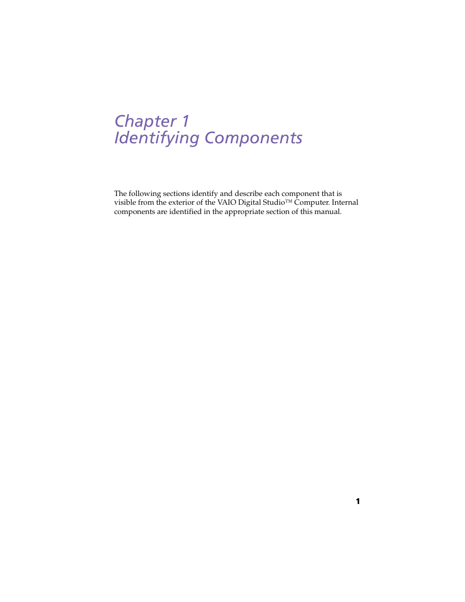 Identifying components, Chapter 1 — identifying components, Chapter 1 identifying components | Sony VAIO PCV-RX260DS User Manual | Page 15 / 114