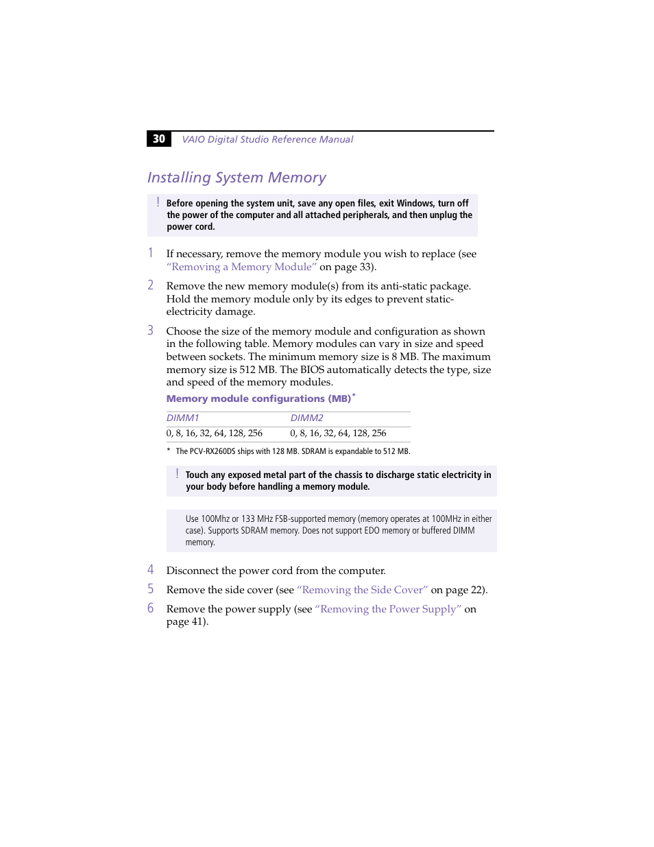 Installing system memory | Sony VAIO PCV-RX260DS User Manual | Page 44 / 114