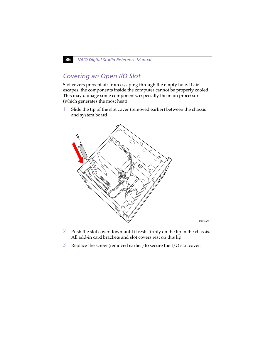 Covering an open i/o slot, Covering, An open i/o slot | Sony VAIO PCV-RX260DS User Manual | Page 50 / 114