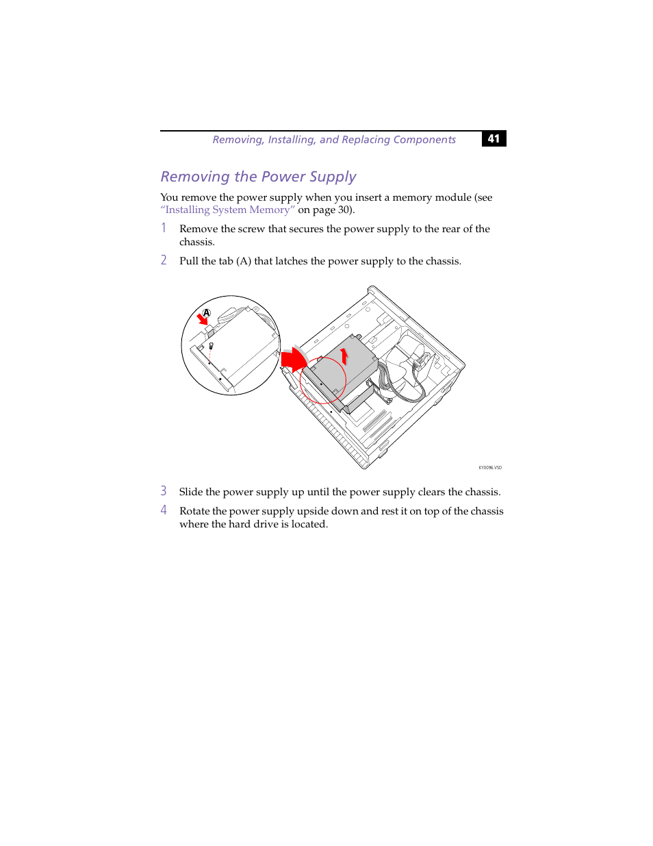 Removing the power supply | Sony VAIO PCV-RX260DS User Manual | Page 55 / 114