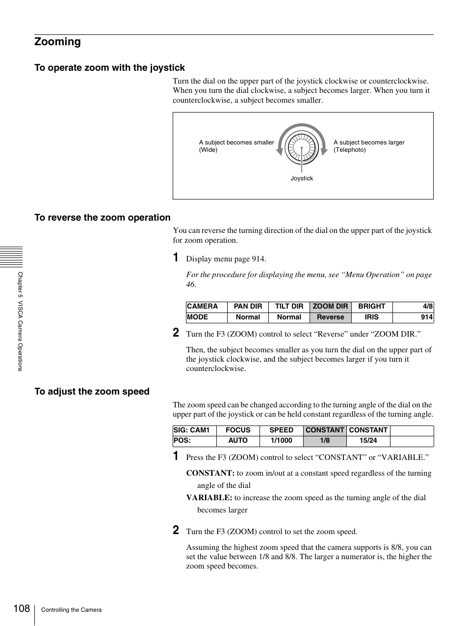 Zooming | Sony BRS-200 User Manual | Page 108 / 159