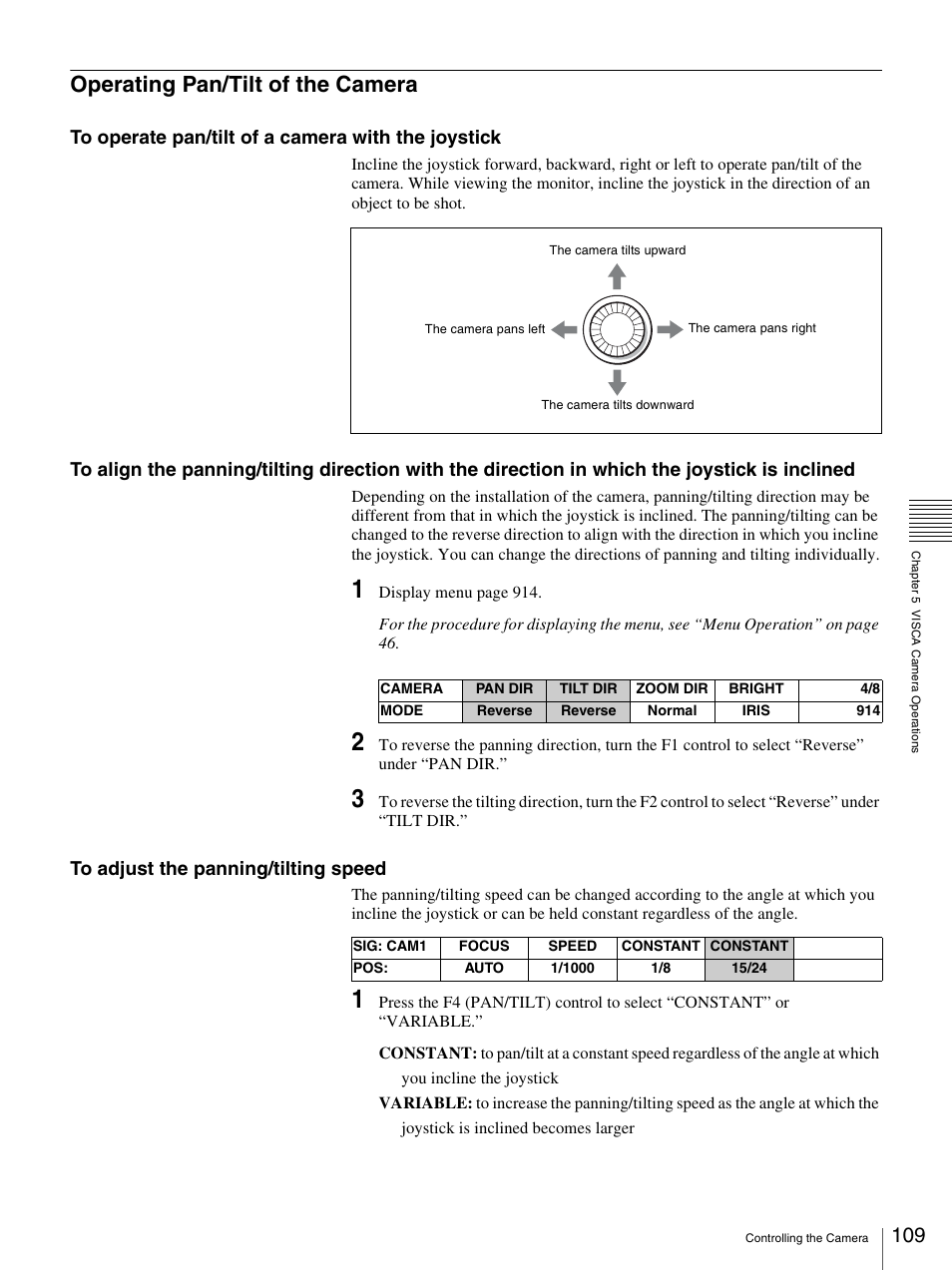 Operating pan/tilt of the camera | Sony BRS-200 User Manual | Page 109 / 159