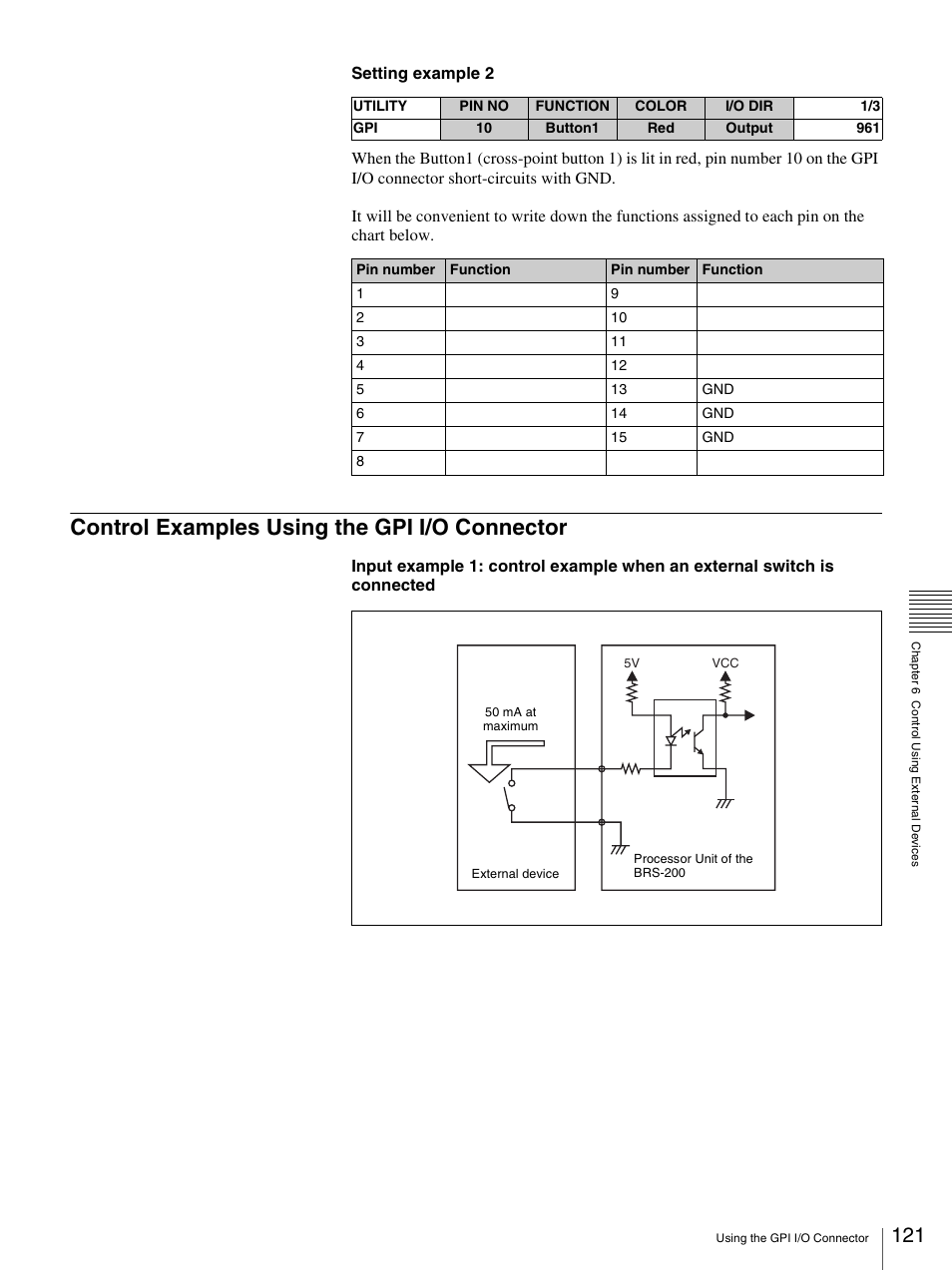 Control examples using the gpi i/o connector | Sony BRS-200 User Manual | Page 121 / 159