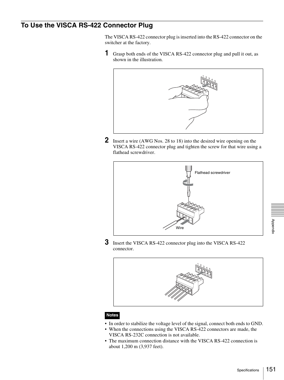 To use the visca rs-422 connector plug | Sony BRS-200 User Manual | Page 151 / 159