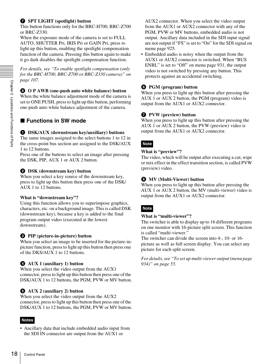 X functions in sw mode | Sony BRS-200 User Manual | Page 18 / 159