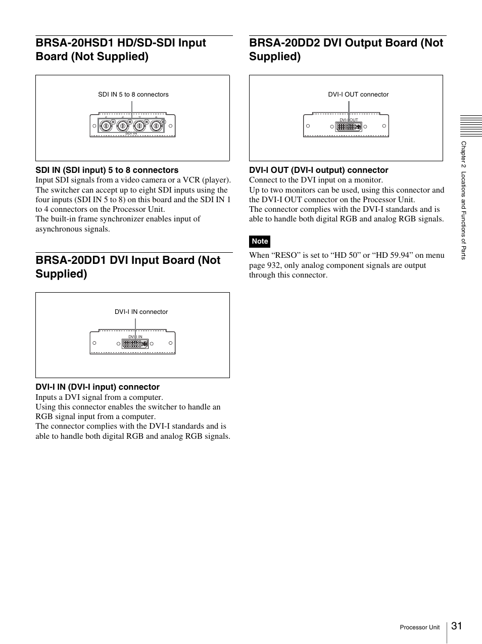 Brsa-20hsd1 hd/sd-sdi input board (not supplied), Brsa-20dd1 dvi input board (not supplied), Brsa-20dd2 dvi output board (not supplied) | Sony BRS-200 User Manual | Page 31 / 159