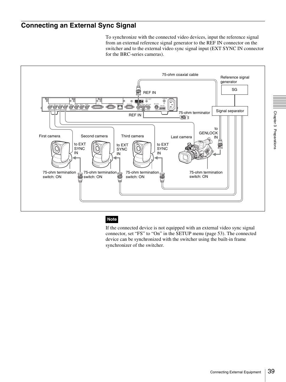 Connecting an external sync signal | Sony BRS-200 User Manual | Page 39 / 159