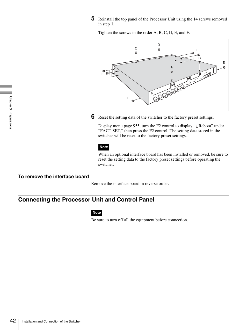 Connecting the processor unit and control panel | Sony BRS-200 User Manual | Page 42 / 159