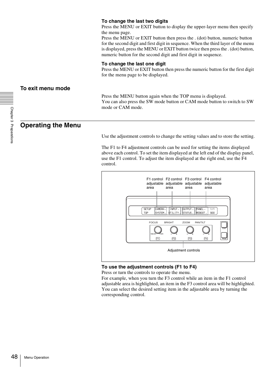 Operating the menu | Sony BRS-200 User Manual | Page 48 / 159