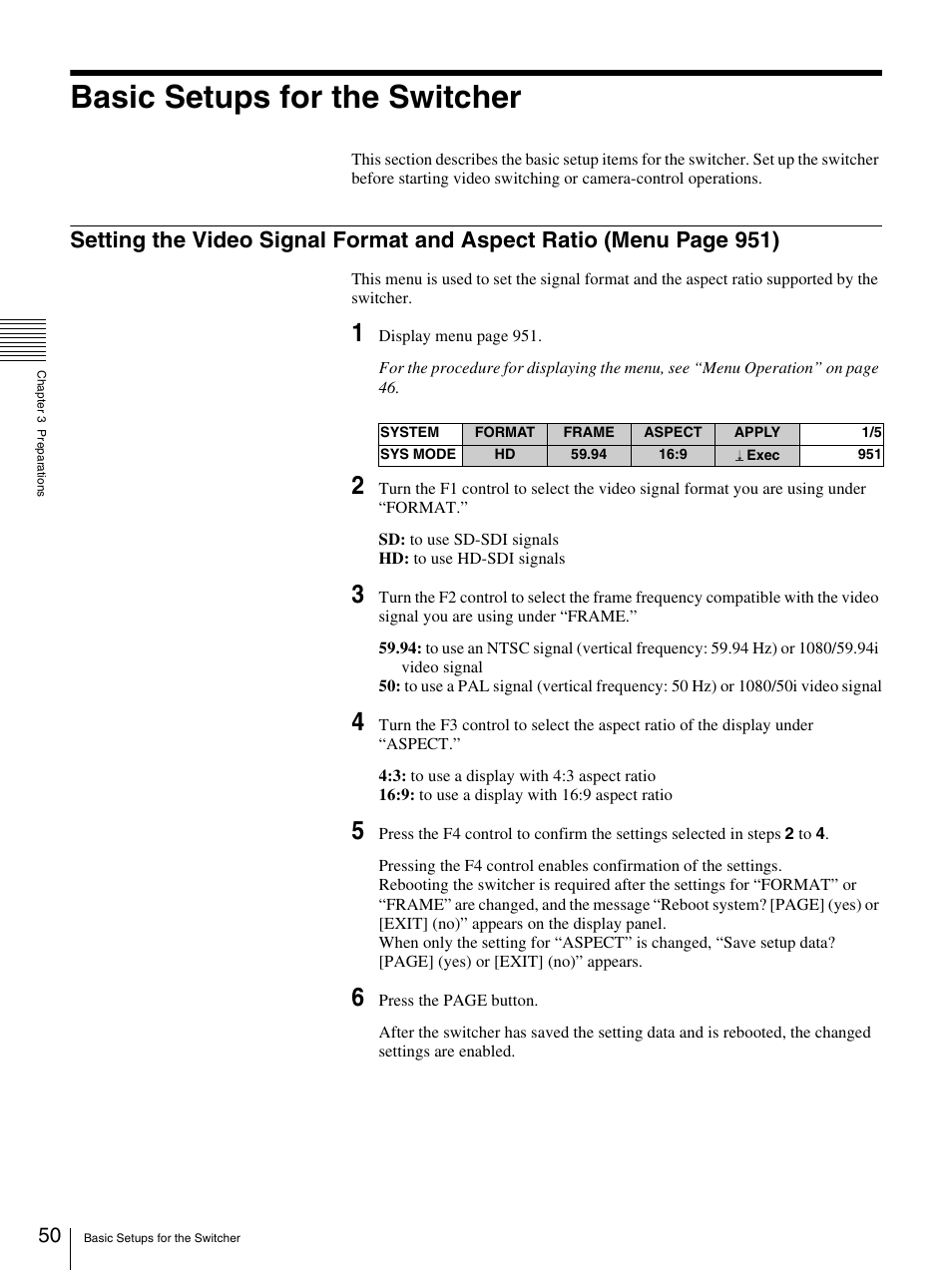 Basic setups for the switcher | Sony BRS-200 User Manual | Page 50 / 159