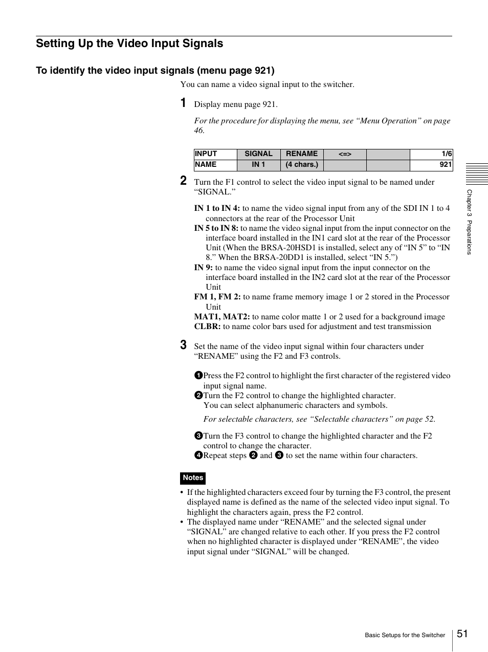 Setting up the video input signals | Sony BRS-200 User Manual | Page 51 / 159