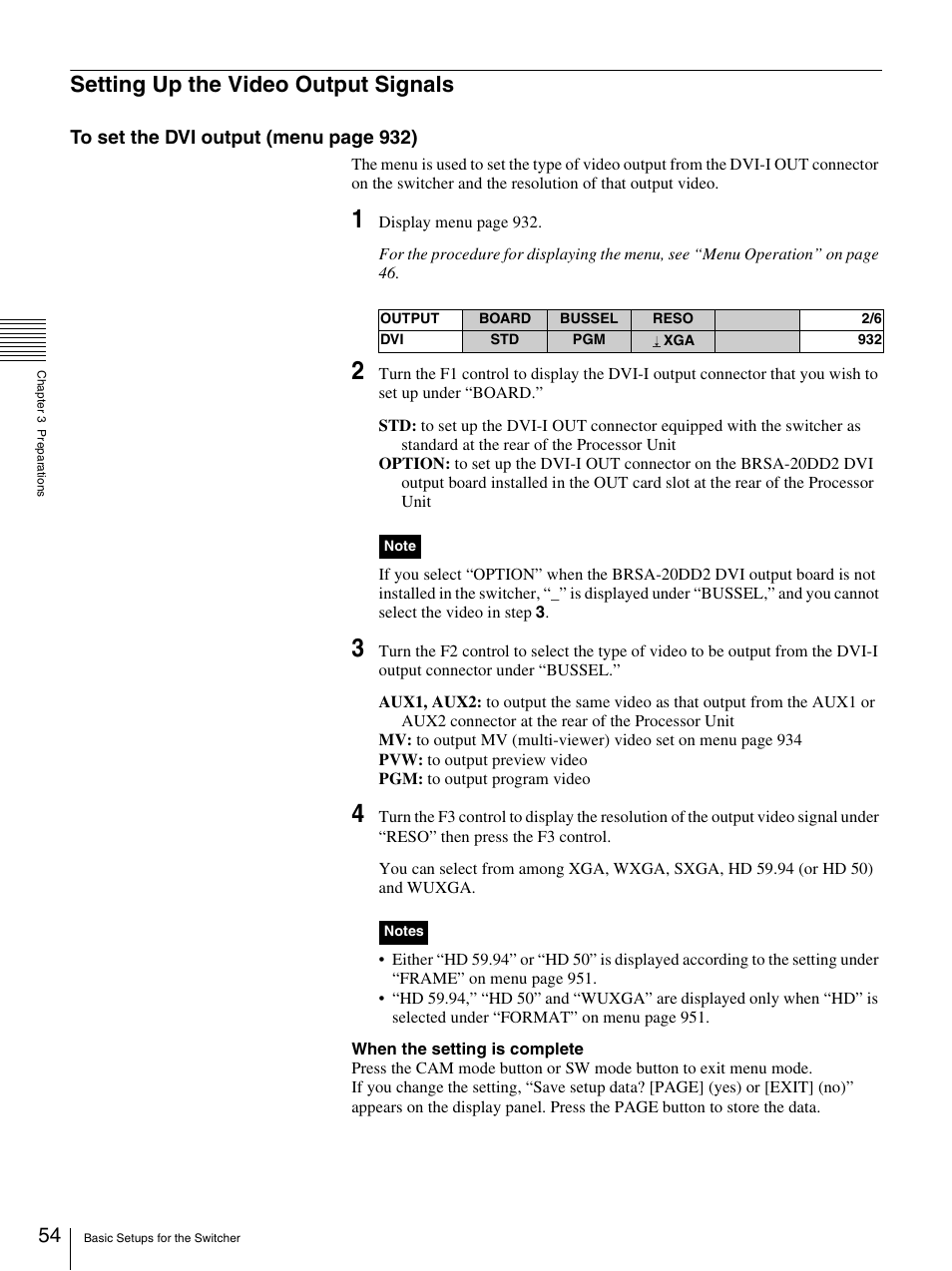 Setting up the video output signals | Sony BRS-200 User Manual | Page 54 / 159