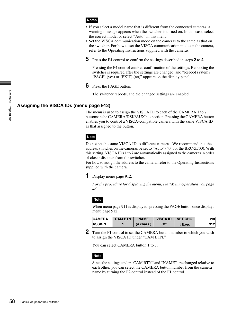 Assigning the visca ids (menu page 912) | Sony BRS-200 User Manual | Page 58 / 159