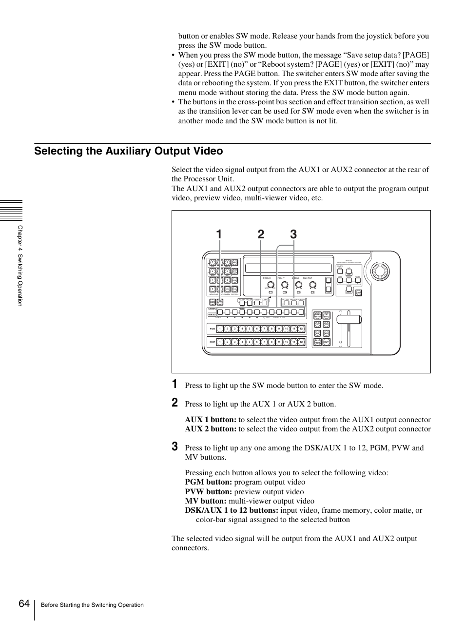 Selecting the auxiliary output video | Sony BRS-200 User Manual | Page 64 / 159