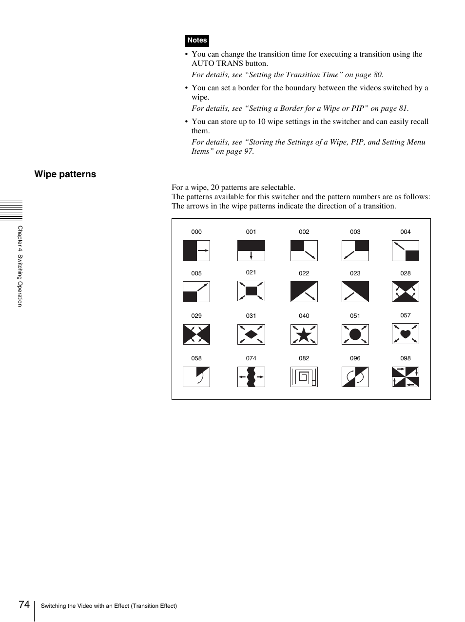 Wipe patterns | Sony BRS-200 User Manual | Page 74 / 159