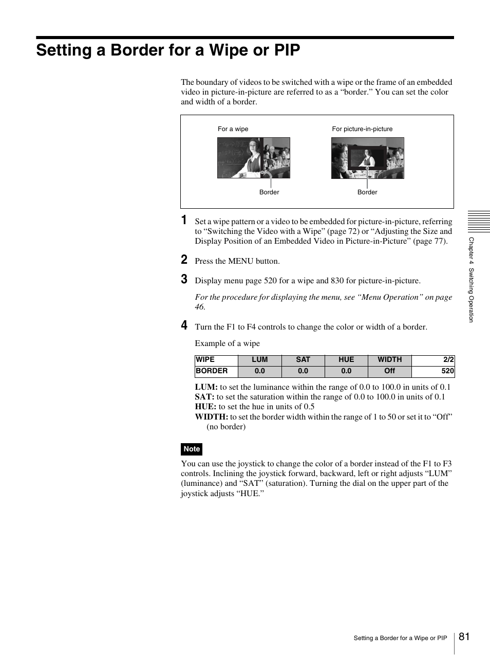 Setting a border for a wipe or pip | Sony BRS-200 User Manual | Page 81 / 159