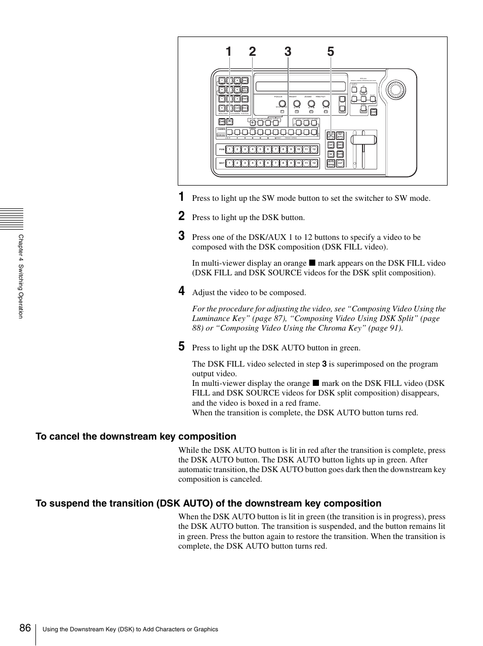 Press to light up the dsk button | Sony BRS-200 User Manual | Page 86 / 159