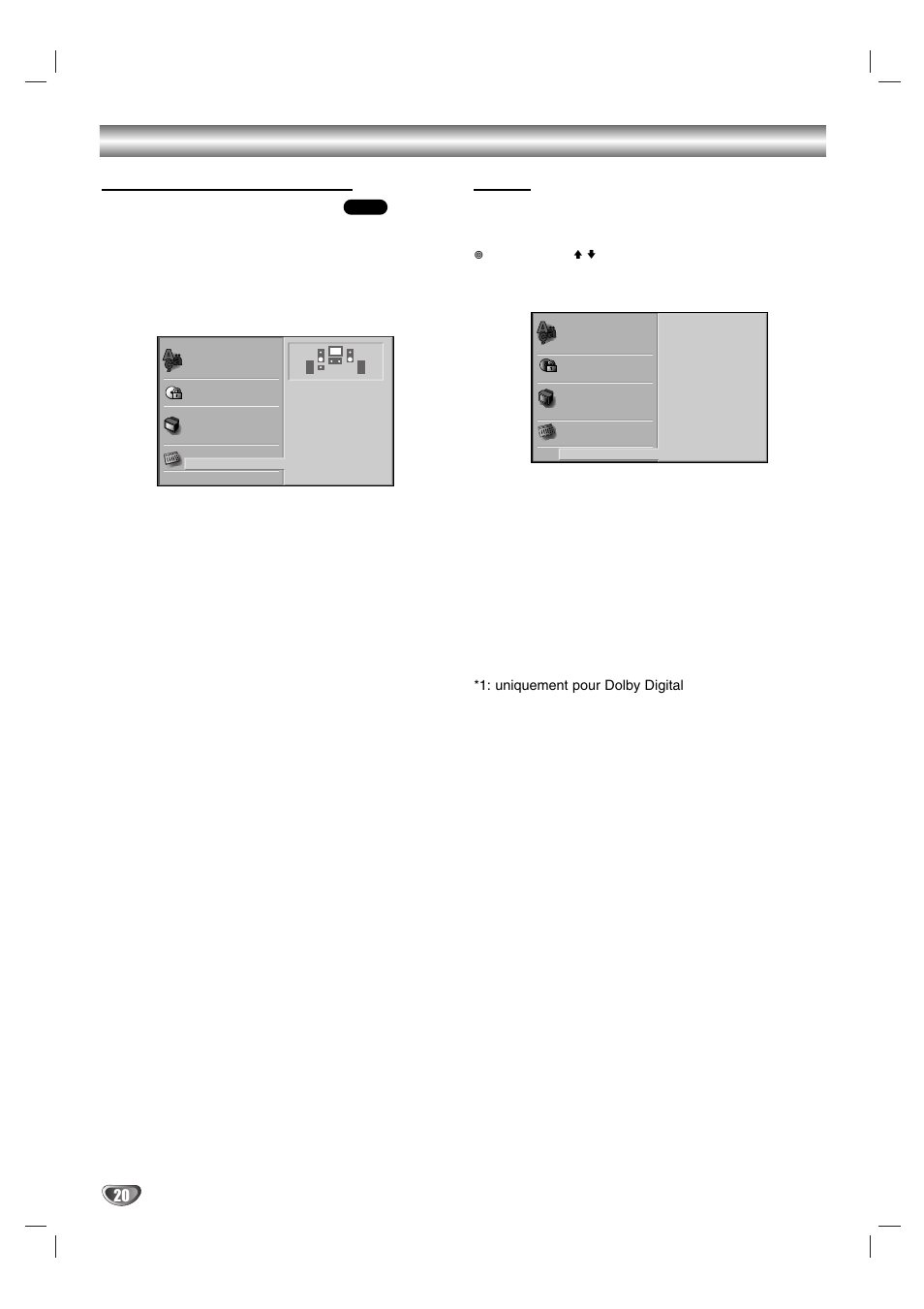 Avant la mise en service (suite), Configuration des enceintes, Divers | 1 configuration des enceintes, Contrôle de la dynamique, Commande manuelle de lecture (cml) | Sony DAV-SB100 User Manual | Page 100 / 120