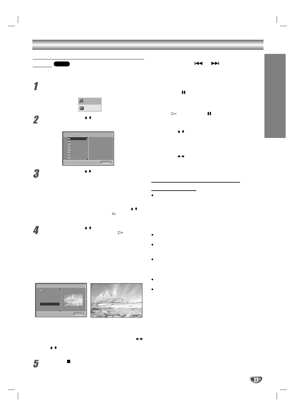 Fonctionnement avec des fichiers jpeg, Remarques concernant les fichiers jpeg, Fonctionnement | Visionnement des fichiers jpeg sur un disque, Sélection d’un autre fichier, Arrêt sur image, Pour déplacer l’image, Pour pivoter l’image | Sony DAV-SB100 User Manual | Page 107 / 120