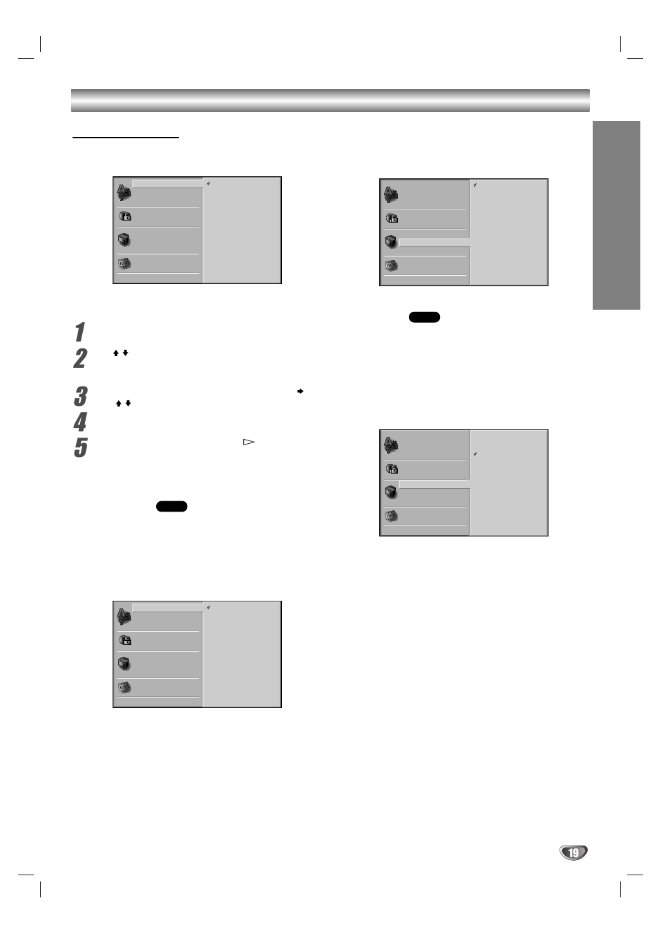 Before operation (continued) initial settings, Prep ara tion, General operation | Language, Tv aspect, Disc language, Menu language | Sony DAV-SB100 User Manual | Page 19 / 120