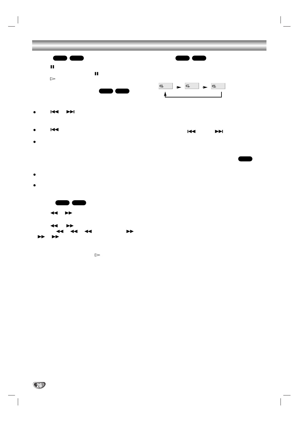 Audio cd and mp3 disc operation (continued), Pause, Selecting another track | Search, Repeat, Changing the audio channel | Sony DAV-SB100 User Manual | Page 26 / 120