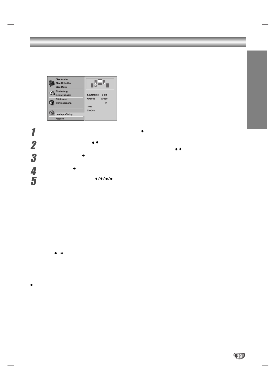 Einrichtung der lautsprecher, Bedienung | Sony DAV-SB100 User Manual | Page 69 / 120