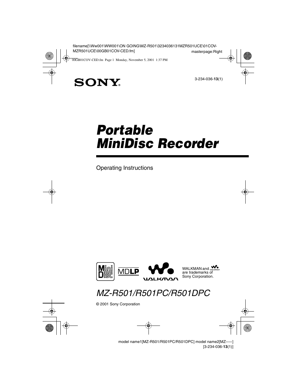 Sony MZ-R501 User Manual | 40 pages