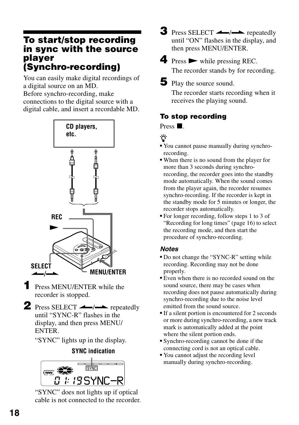 Synchro-recording) | Sony MZ-R501 User Manual | Page 18 / 40